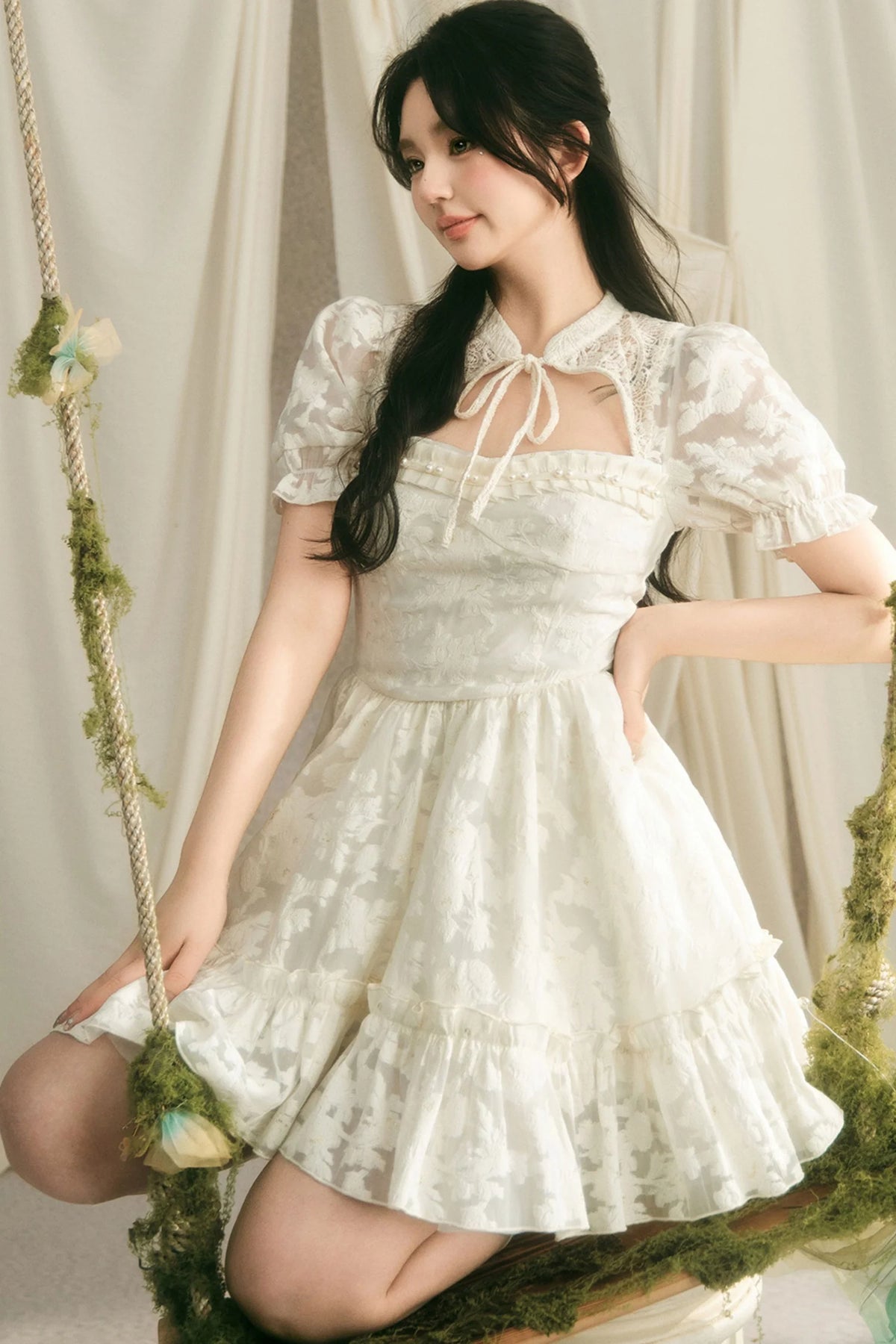 Chinese Style Princess Puff Sleeve Dress