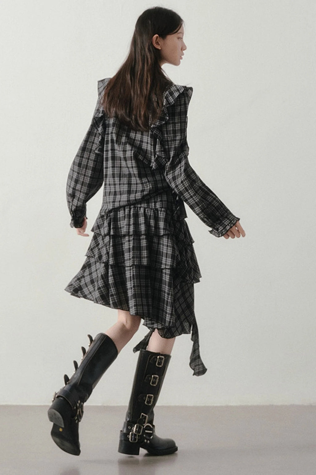 Retro Plaid Shirt and Half Skirt Set