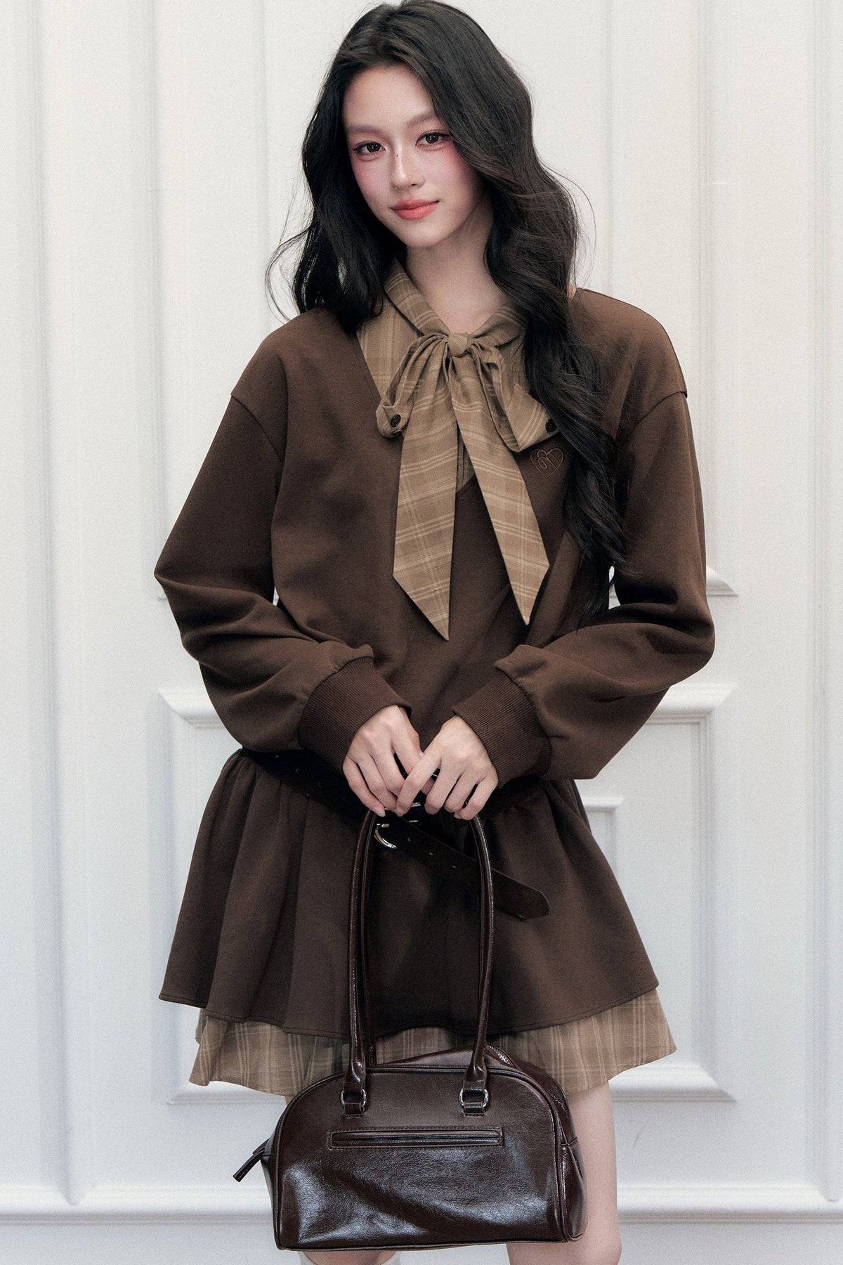 Plaid Tie Layered-Look Dress