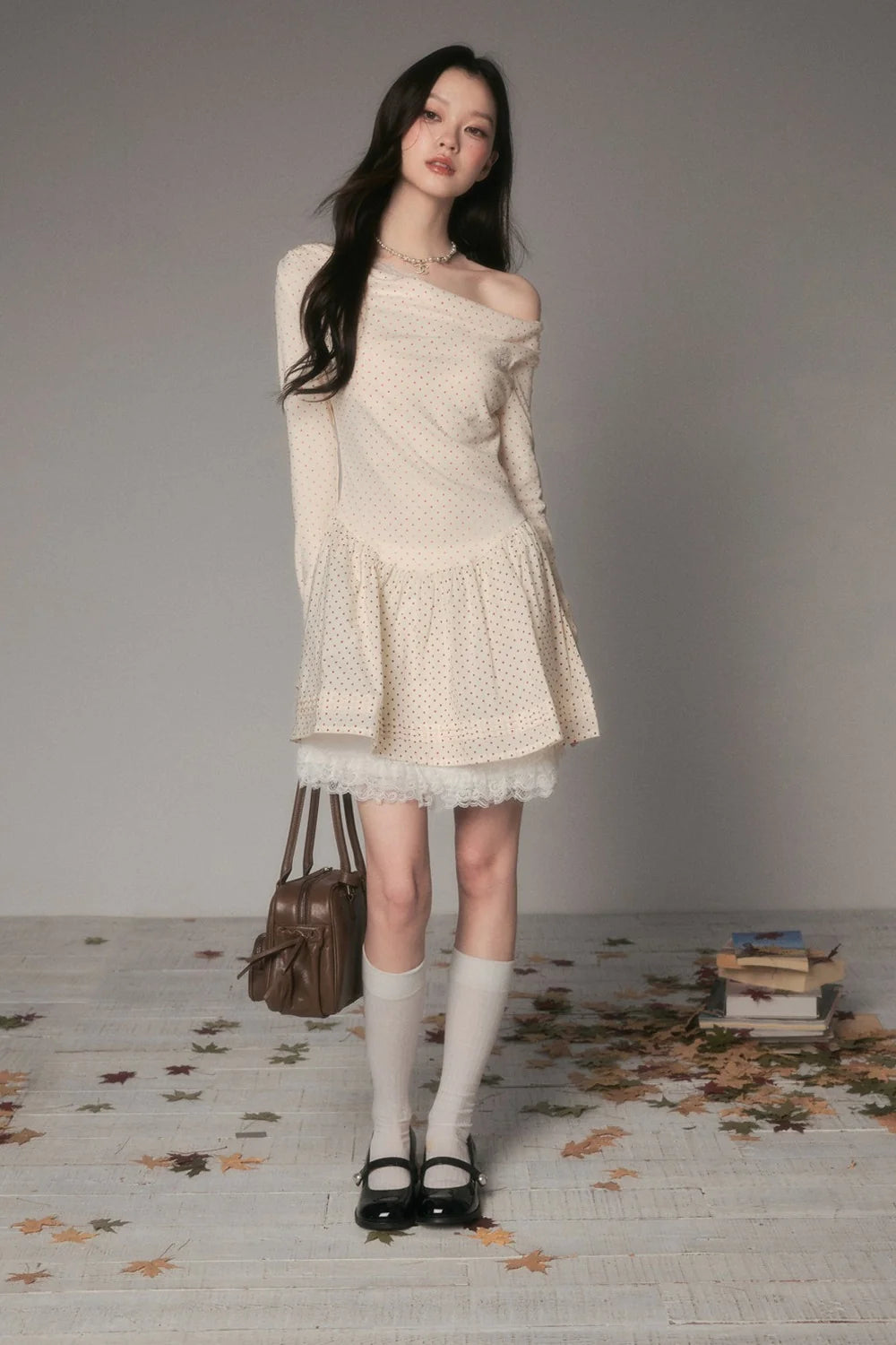 Off-Shoulder Polka Dot Lace Patchwork Dress