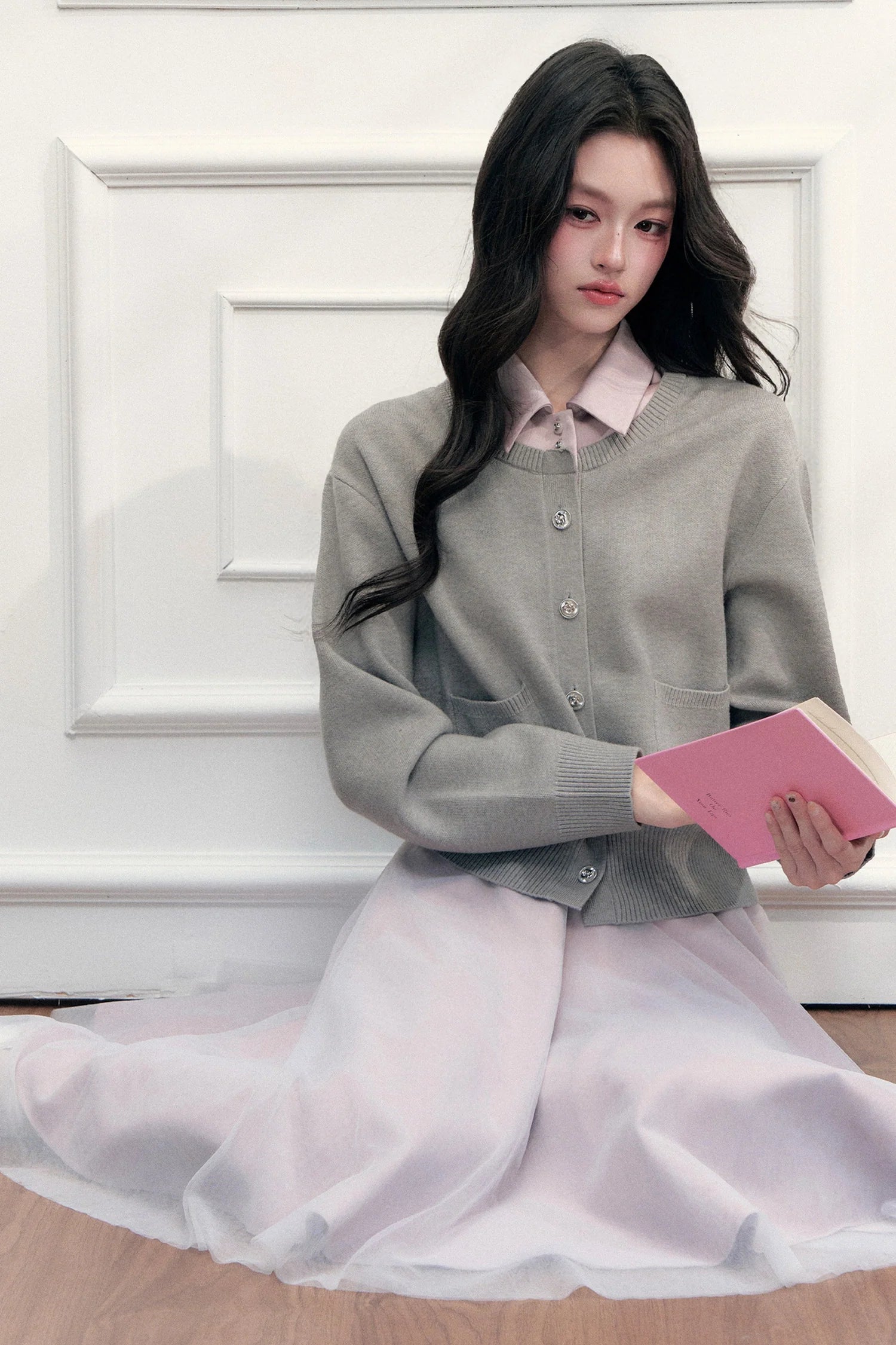 Retro Lapel Patchwork Knit Sweater Set-Up