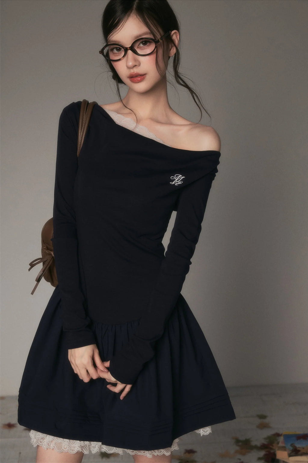 Off-Shoulder Polka Dot Lace Patchwork Dress