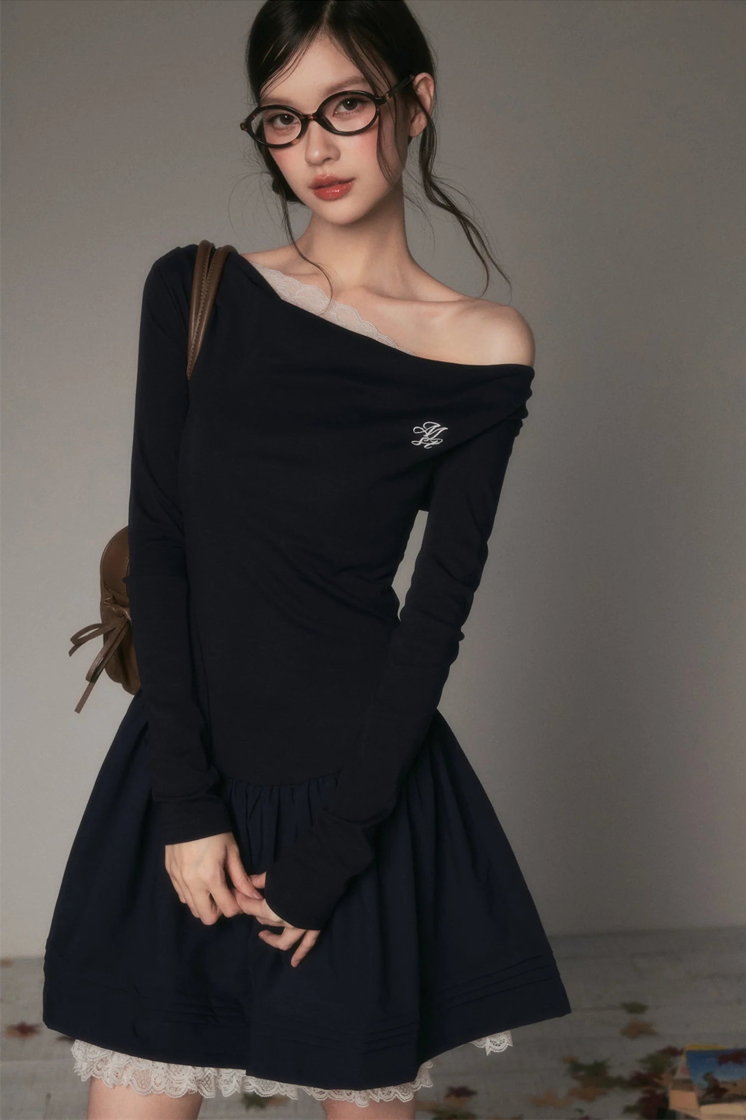 Off-Shoulder Polka Dot Lace Patchwork Dress