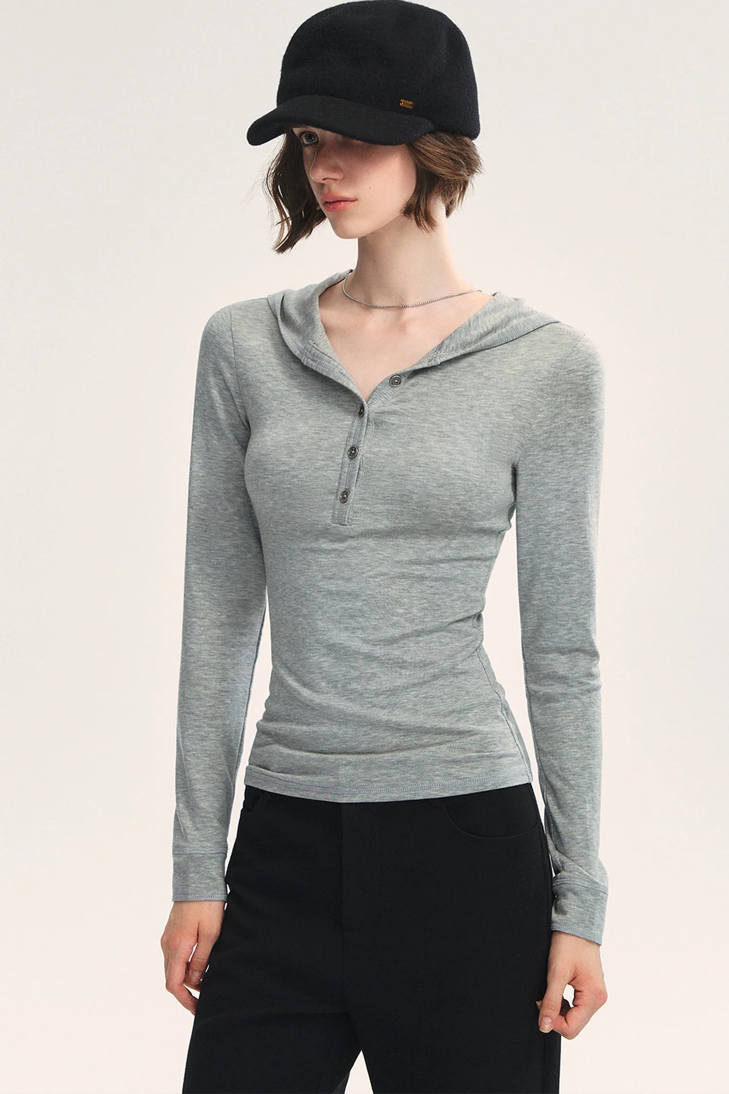 Stretchy Wool Blend Hooded T-Shirt