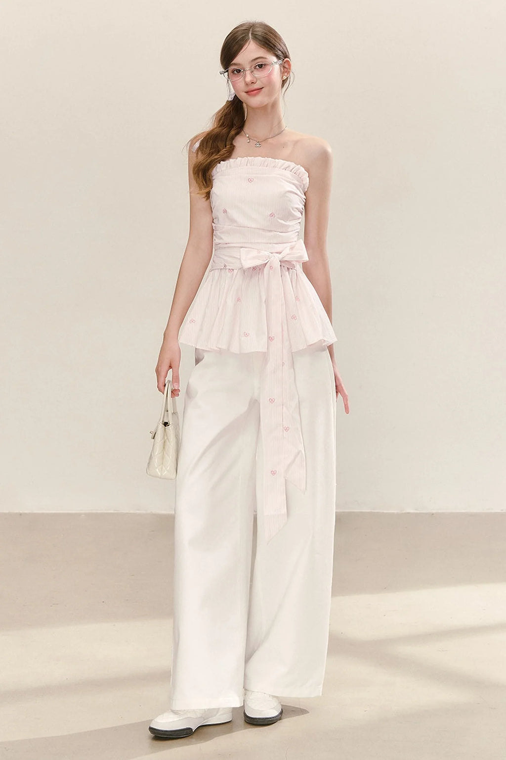 Sweet and Cute Striped Off-Shoulder Tube Top and Pants Set-Up