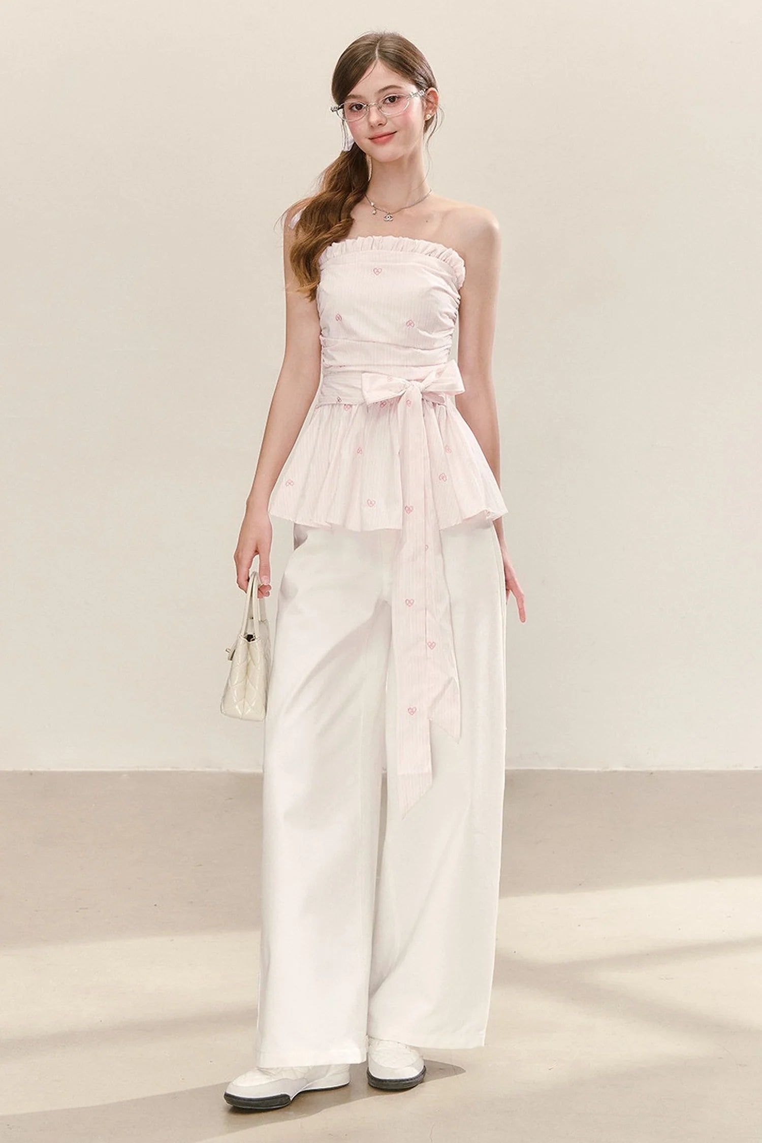 Sweet and Cute Striped Off-Shoulder Tube Top and Pants Set-Up
