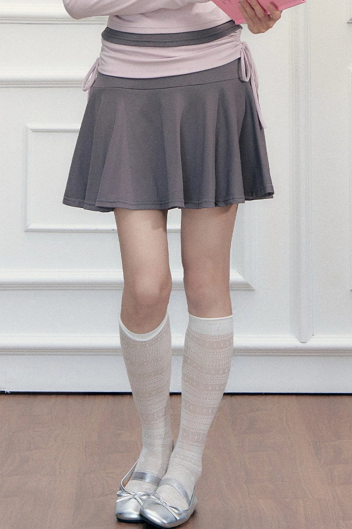 Letter Print T-Shirt with Contrast Drawstring Skirt Set-Up