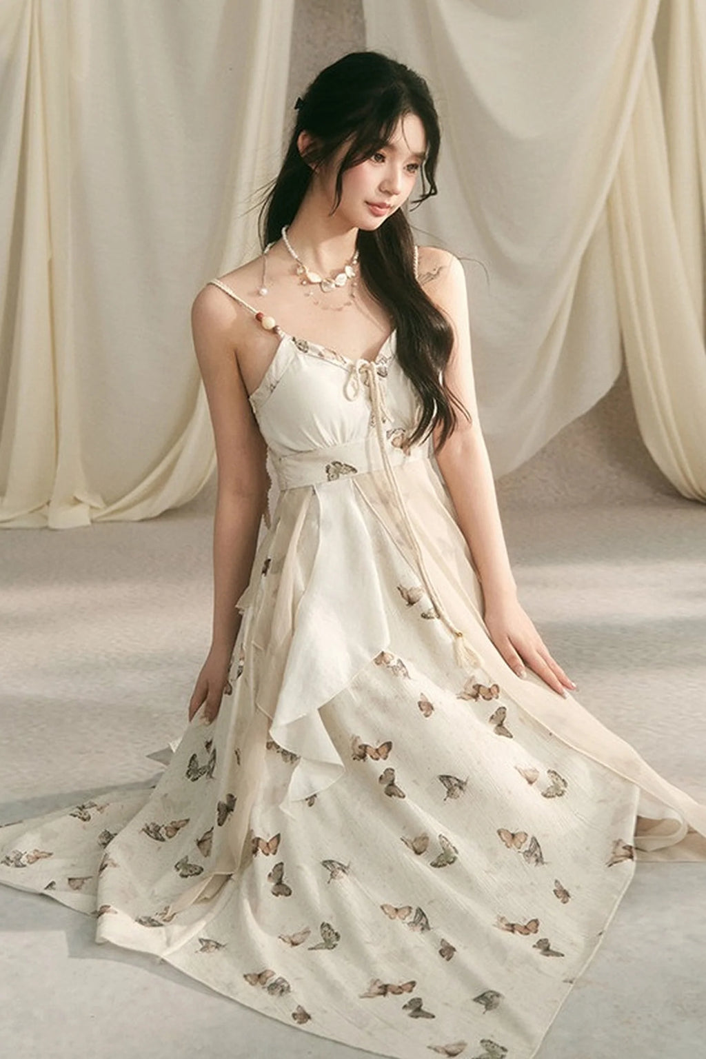 Beaded Butterfly Spaghetti Strap Dress