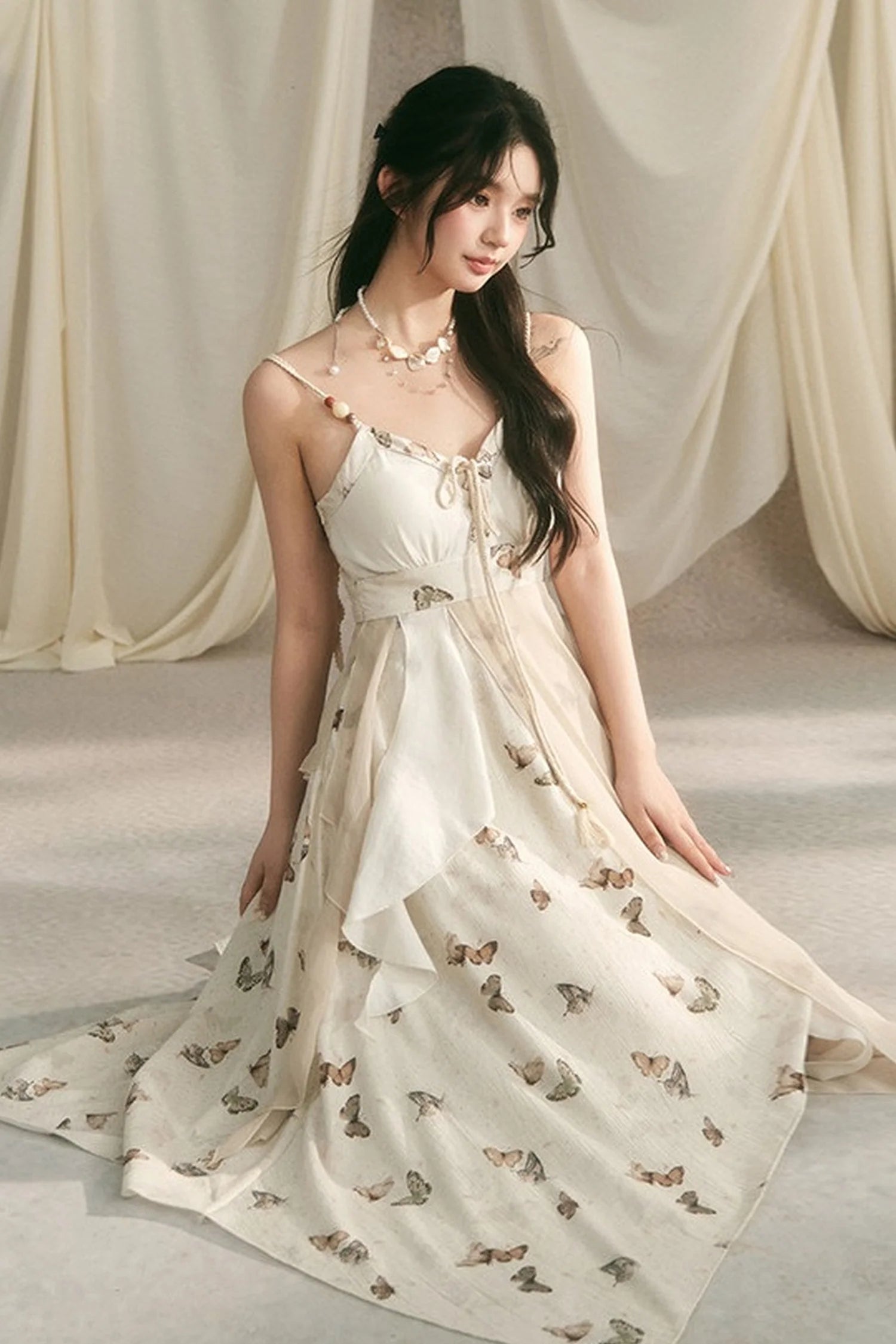 Beaded Butterfly Spaghetti Strap Dress