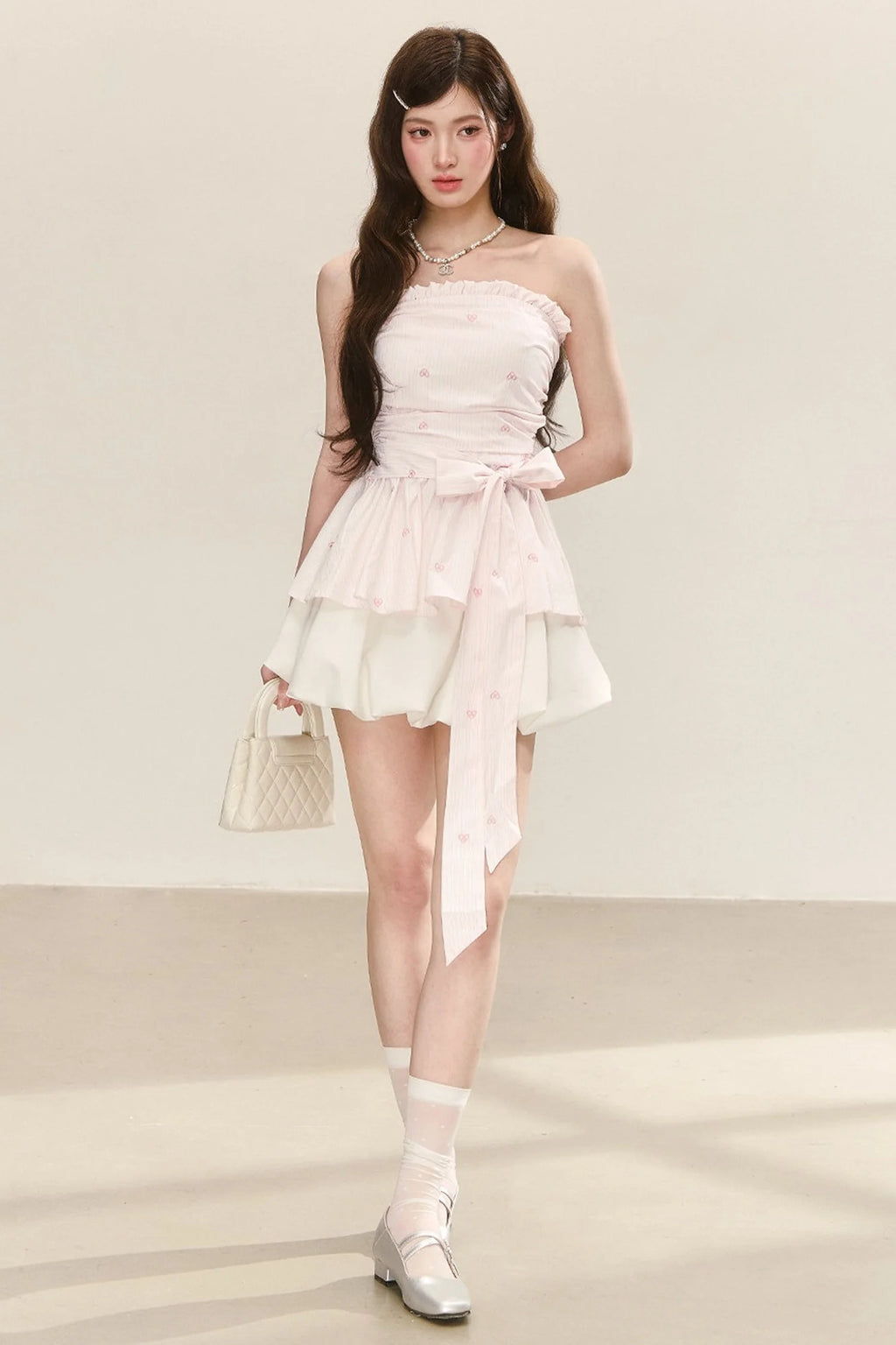 Sweet and Cute Striped Off-Shoulder Tube Top and Pants Set-Up