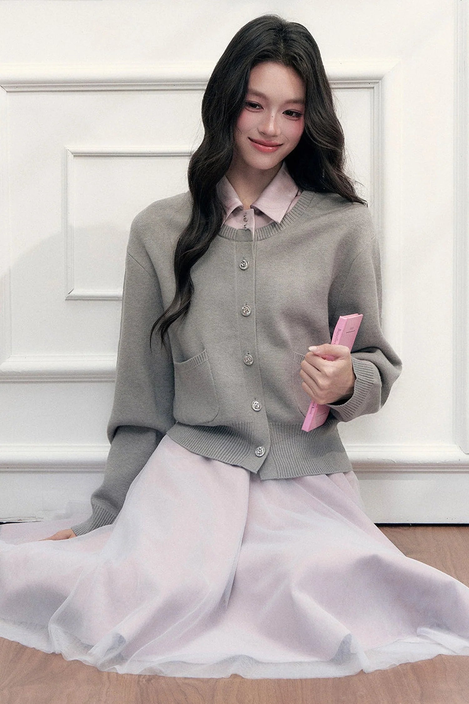 Retro Lapel Patchwork Knit Sweater Set-Up