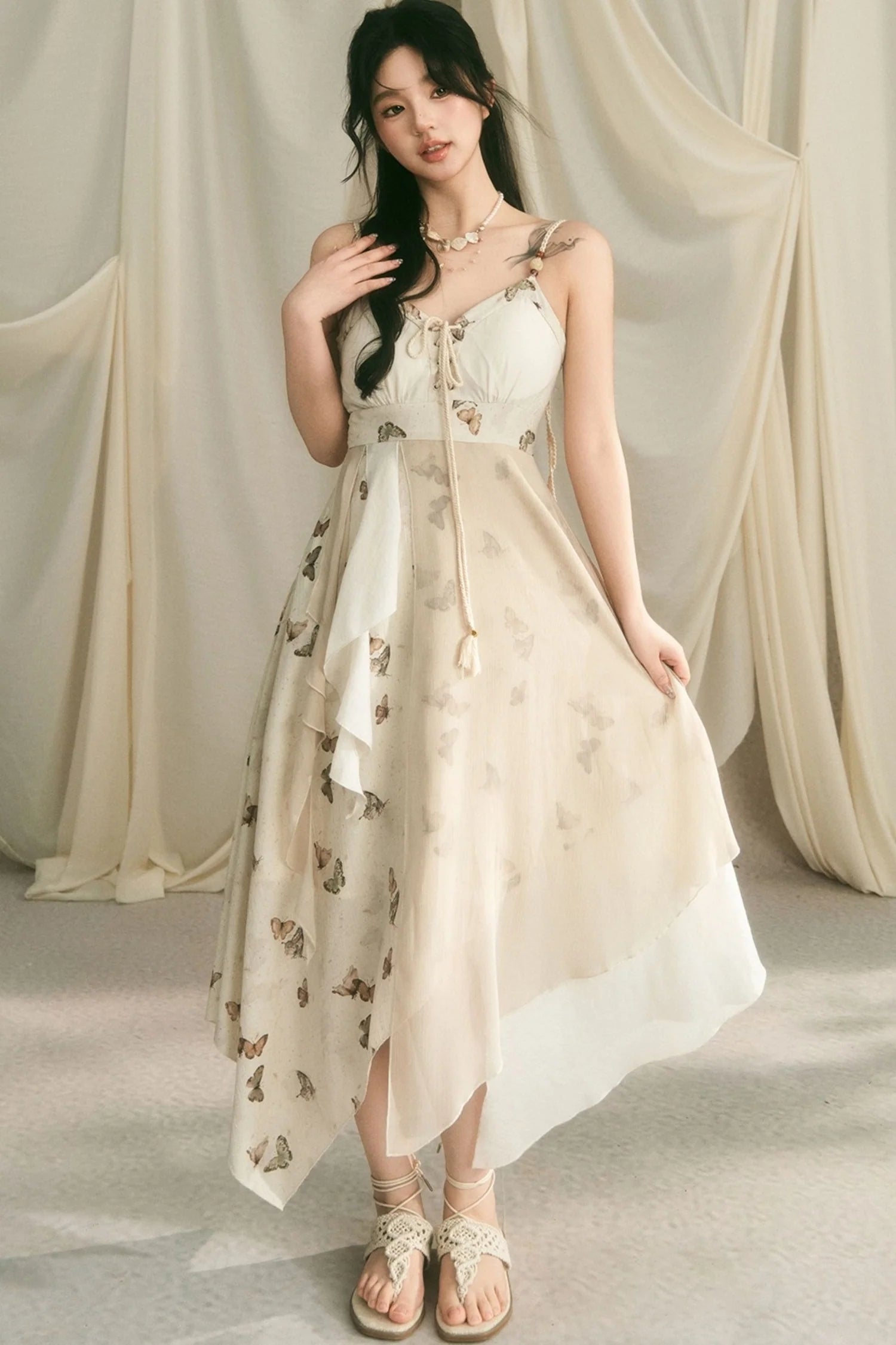 Beaded Butterfly Spaghetti Strap Dress