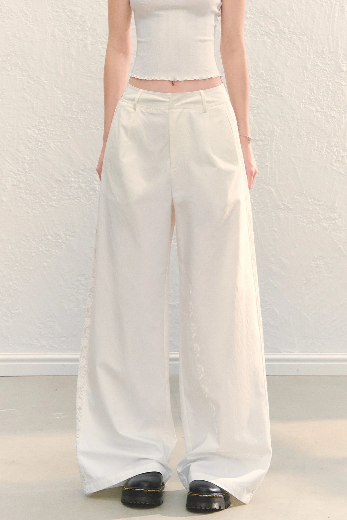 High Waist White Wide-Leg Pants