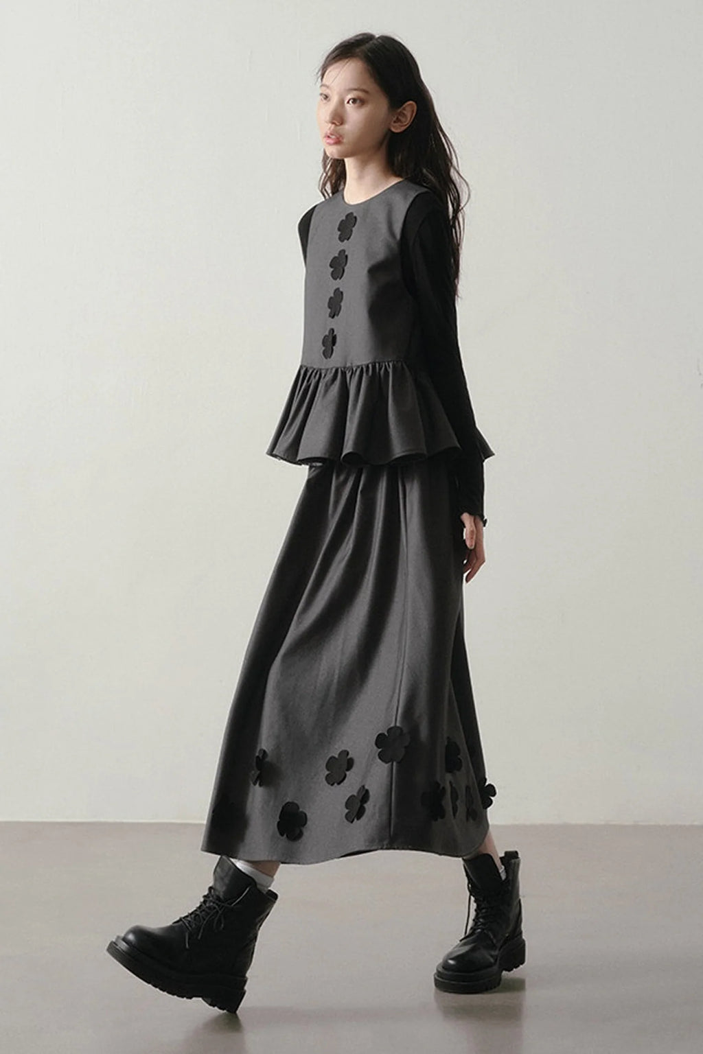 Petal Design Two-Piece Top Skirt Set