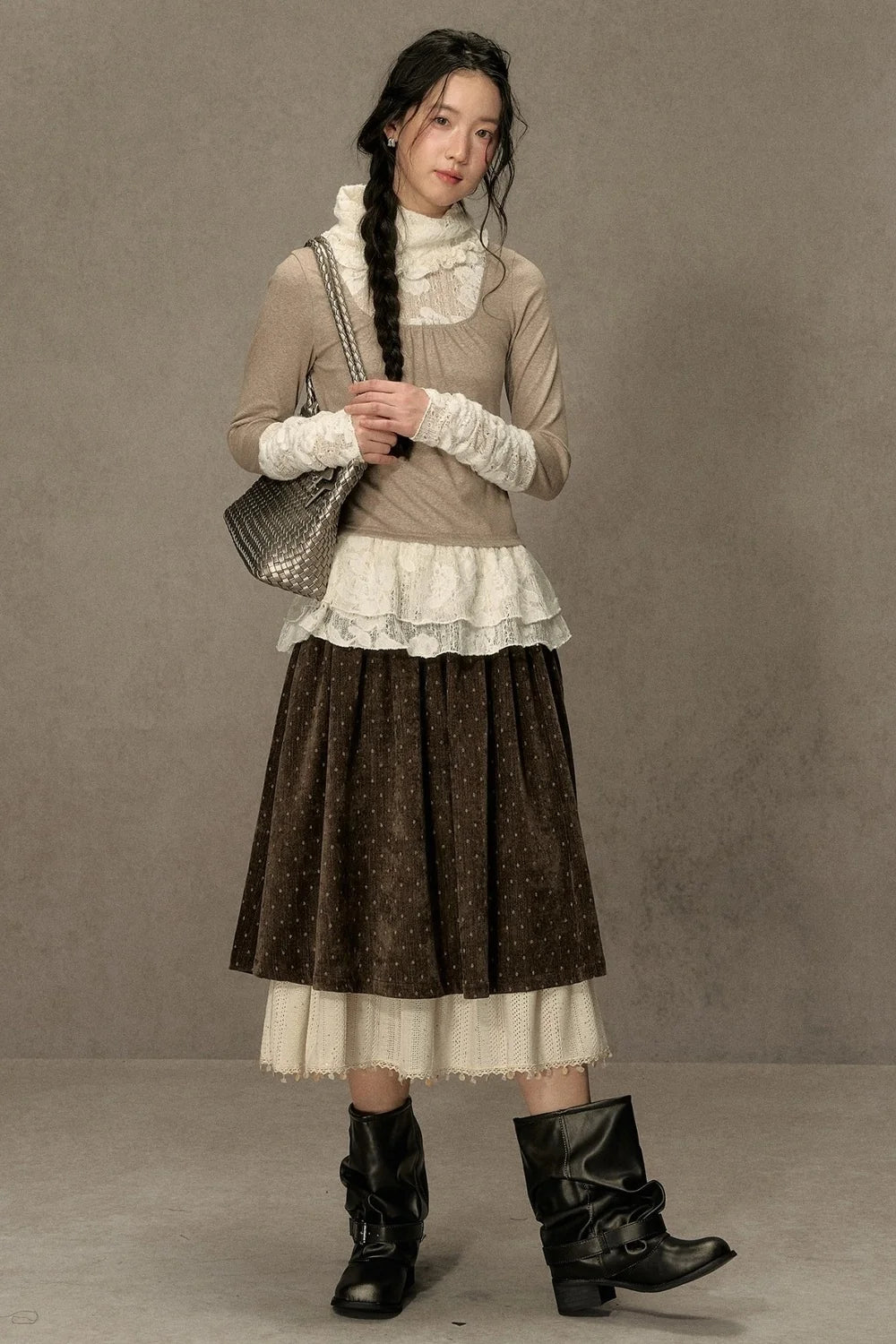 High-Neck Lace Edging Base Layer Top