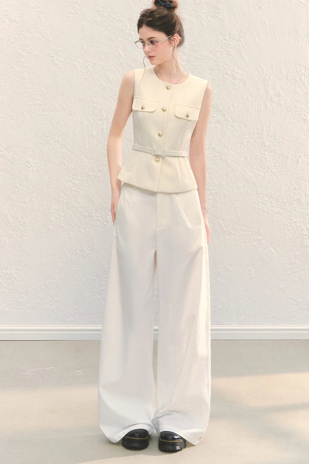 High Waist White Wide-Leg Pants