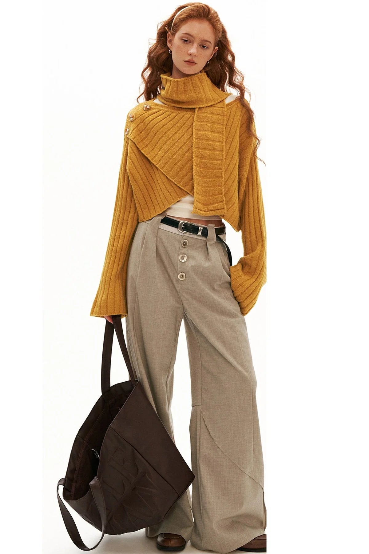 Cross Wide-Neck Knit Sweater