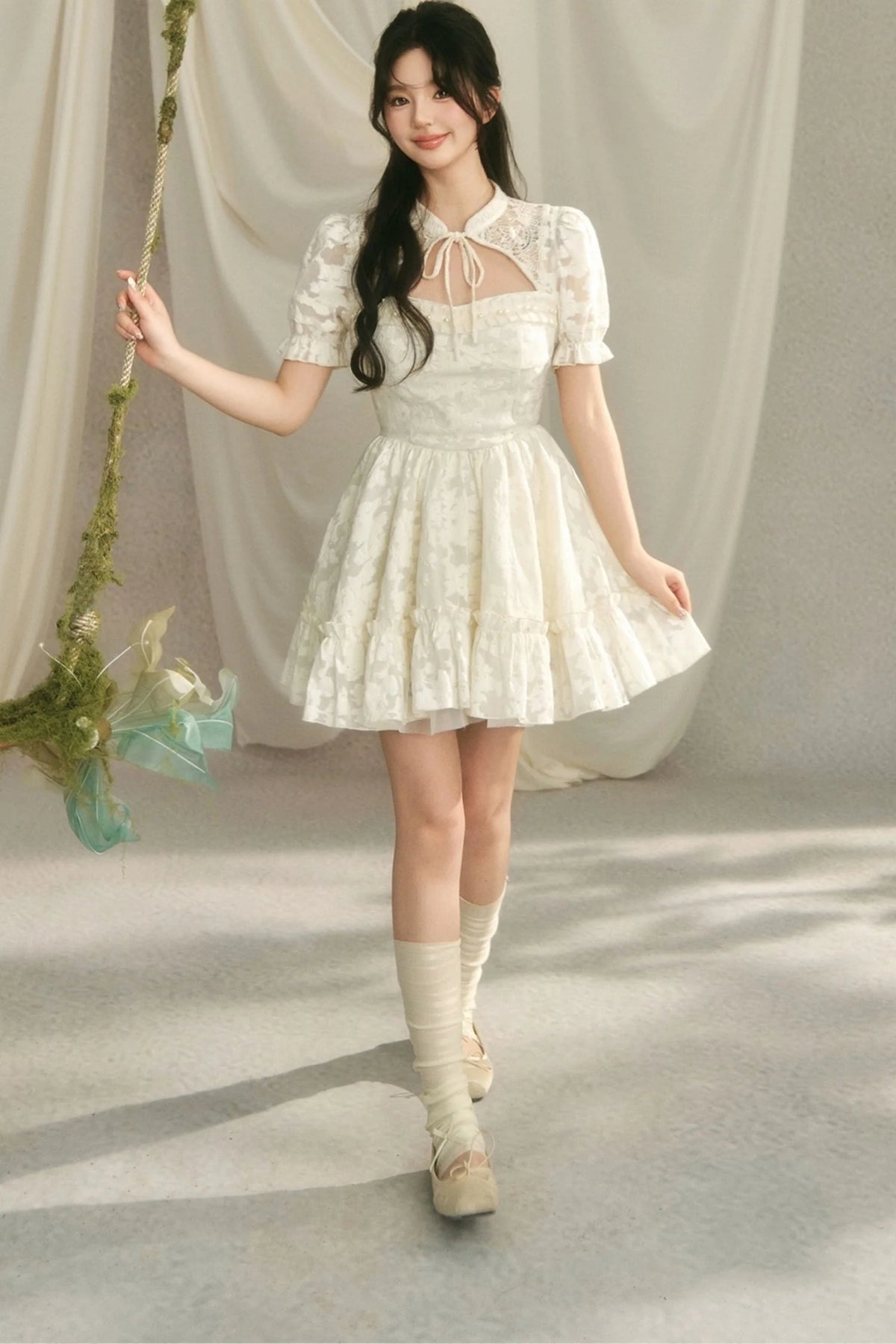 Chinese Style Princess Puff Sleeve Dress