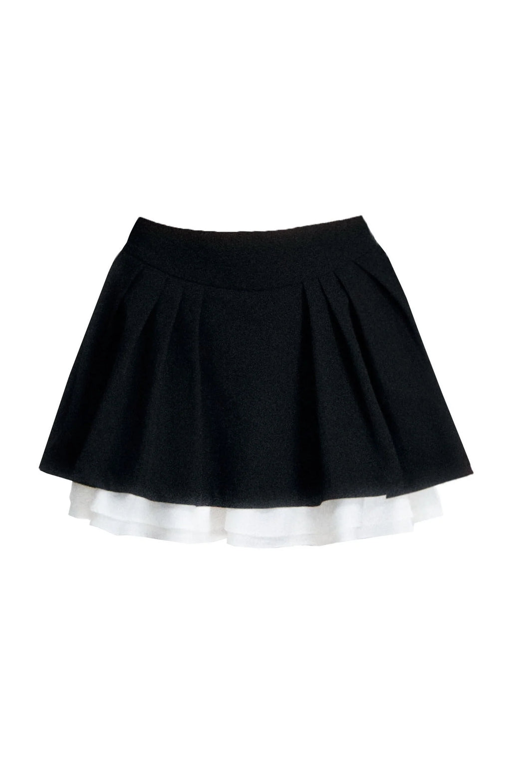 Retro Bow Layered-Look Top and Black Short Skirt Set-Up