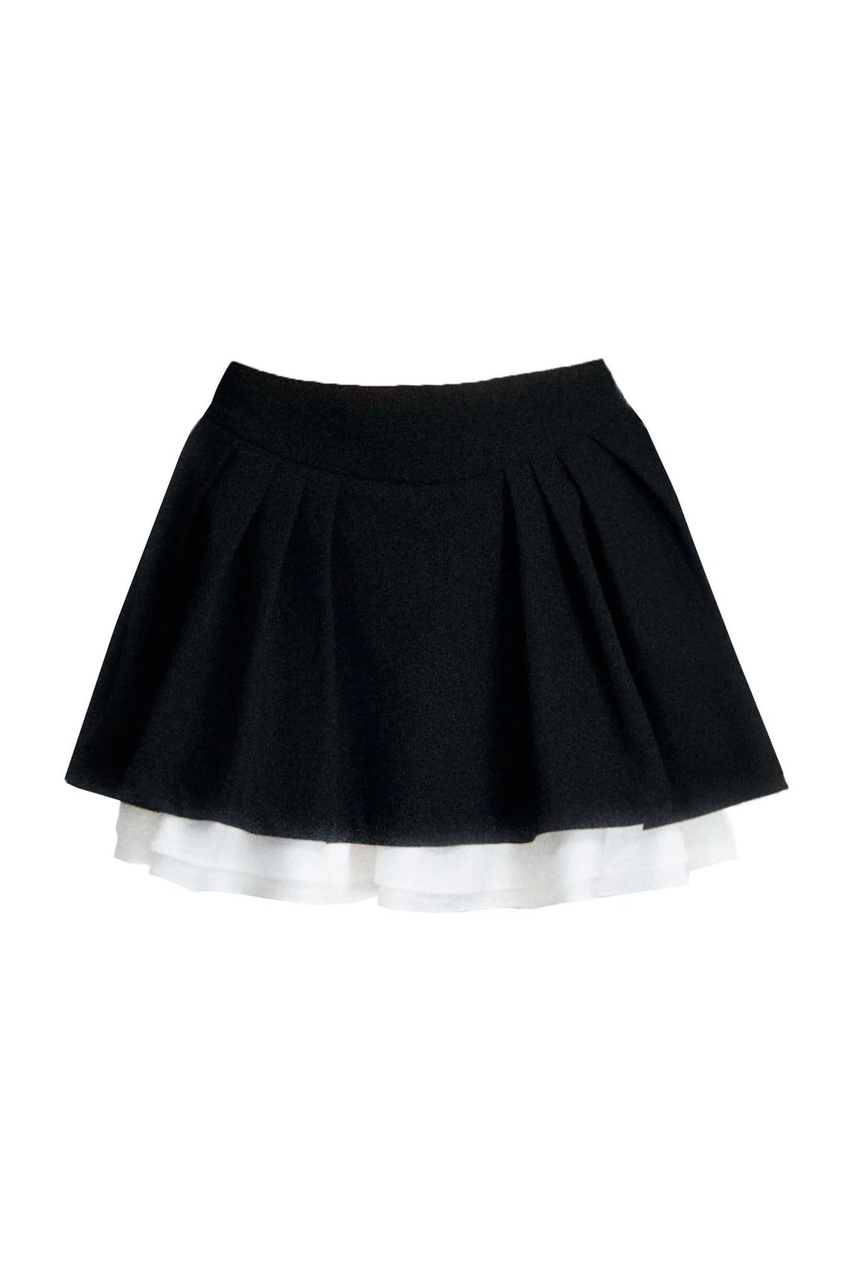 Retro Bow Layered-Look Top and Black Short Skirt Set-Up