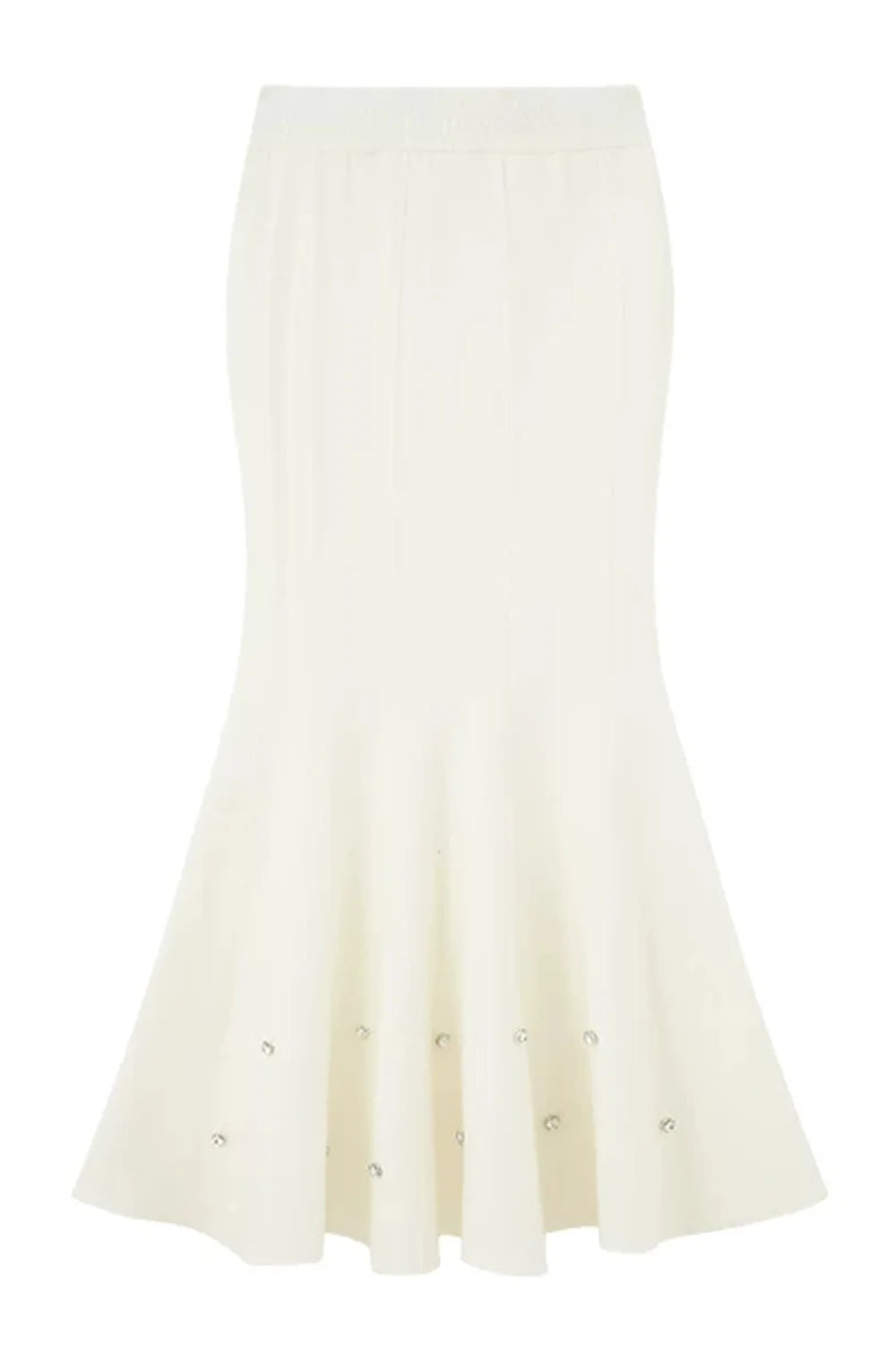 Diamond-Studded Knit Fishtail Skirt