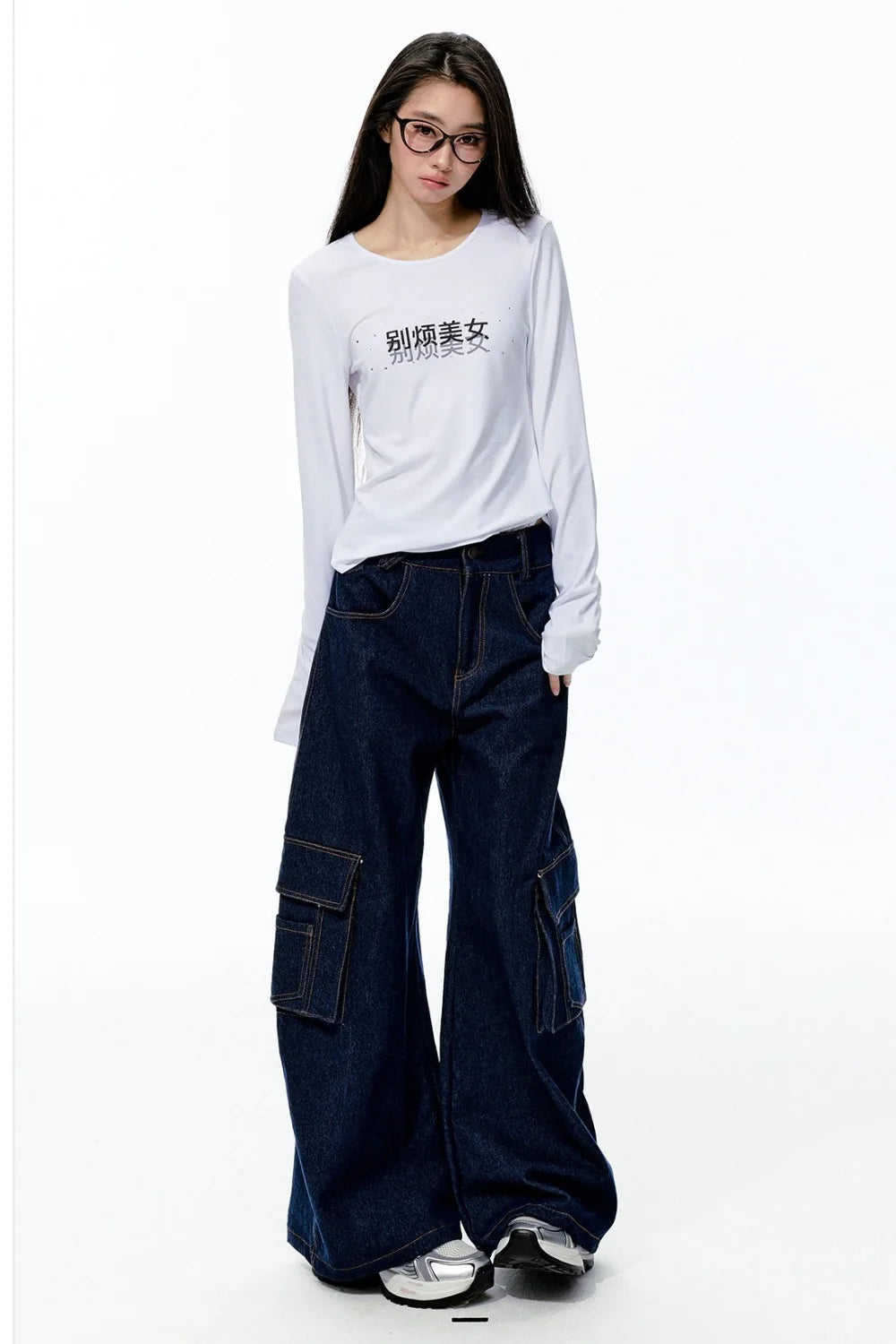 Rhinestone Print Knit Long-Sleeve T-Shirt