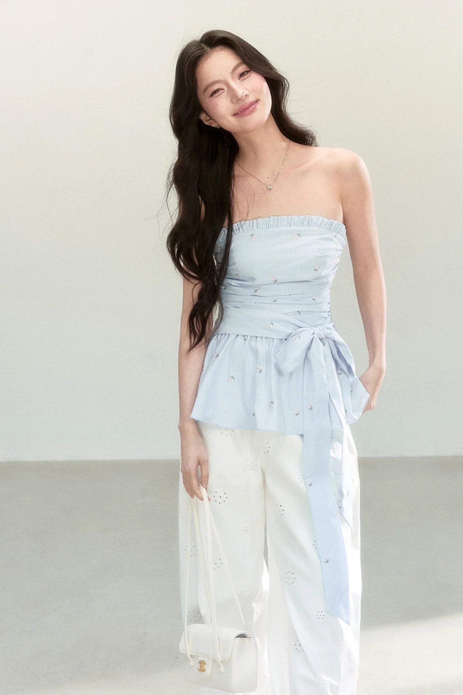 Sweet and Cute Striped Off-Shoulder Tube Top and Pants Set-Up