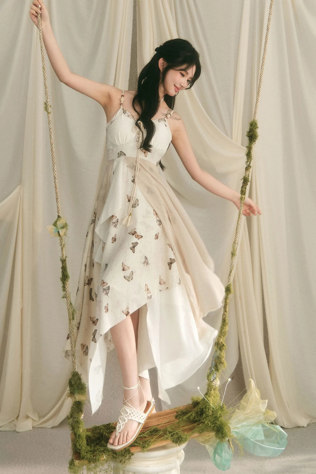 Beaded Butterfly Spaghetti Strap Dress