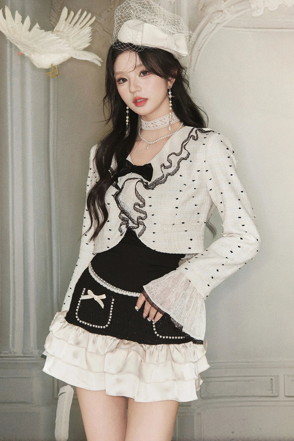 Polka Dot Ruffle Jacket and Skirt Set-Up
