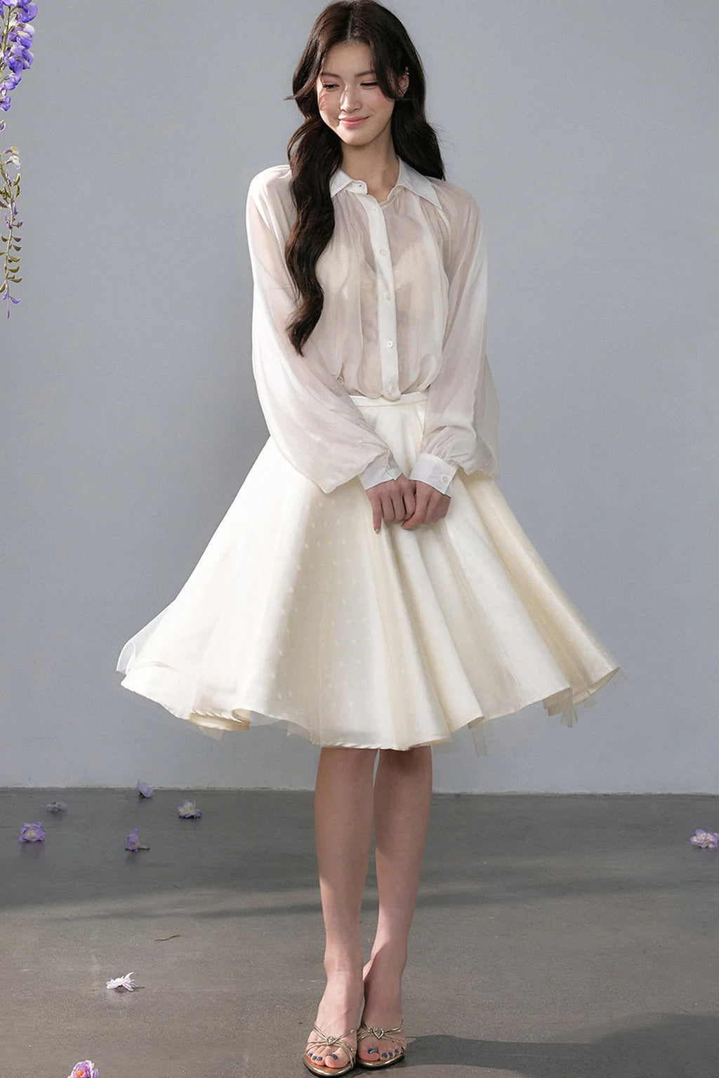 Polka Dot Satin Sun Swing Skirt