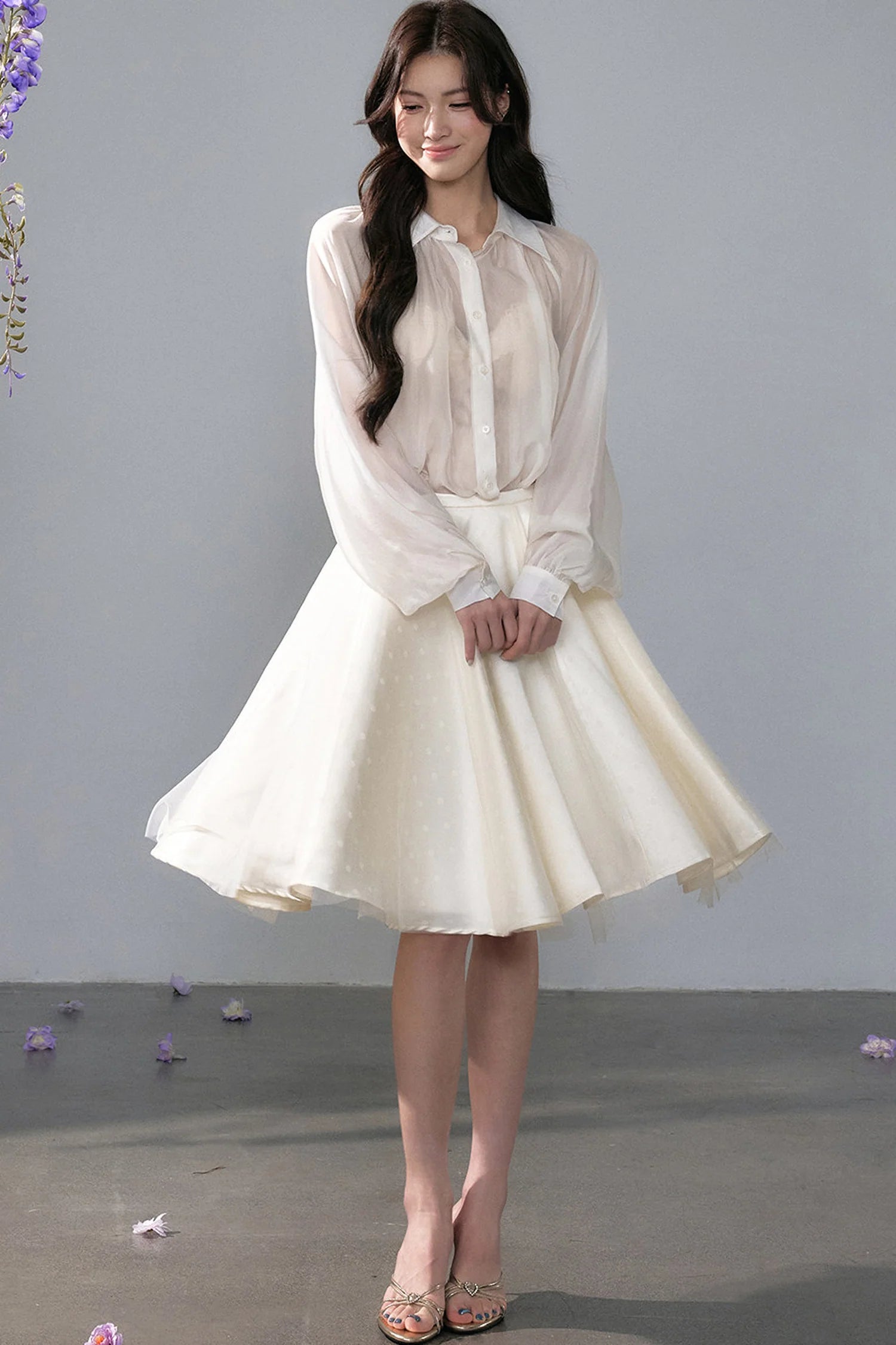Polka Dot Satin Sun Swing Skirt