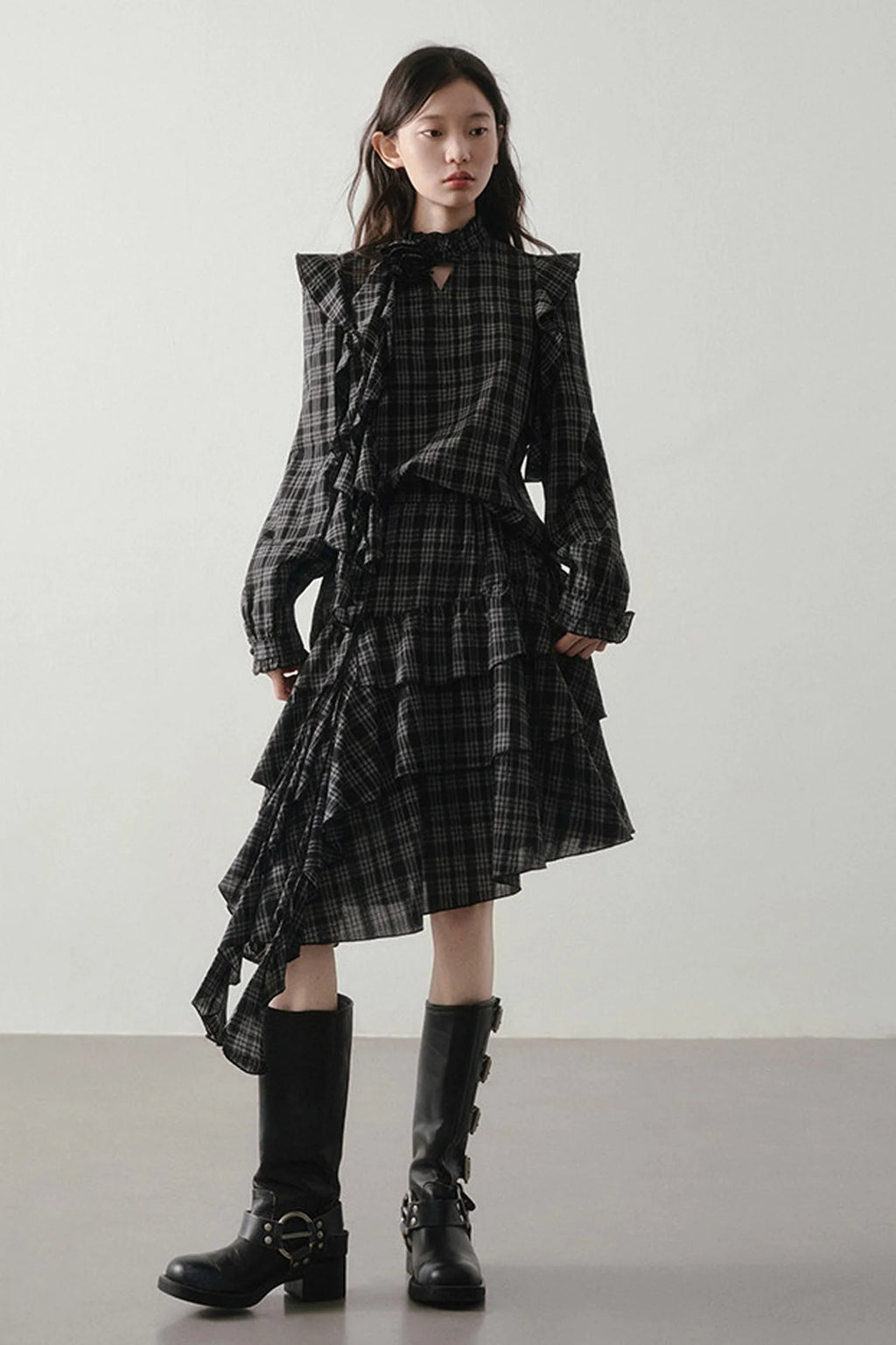 Retro Plaid Shirt and Half Skirt Set