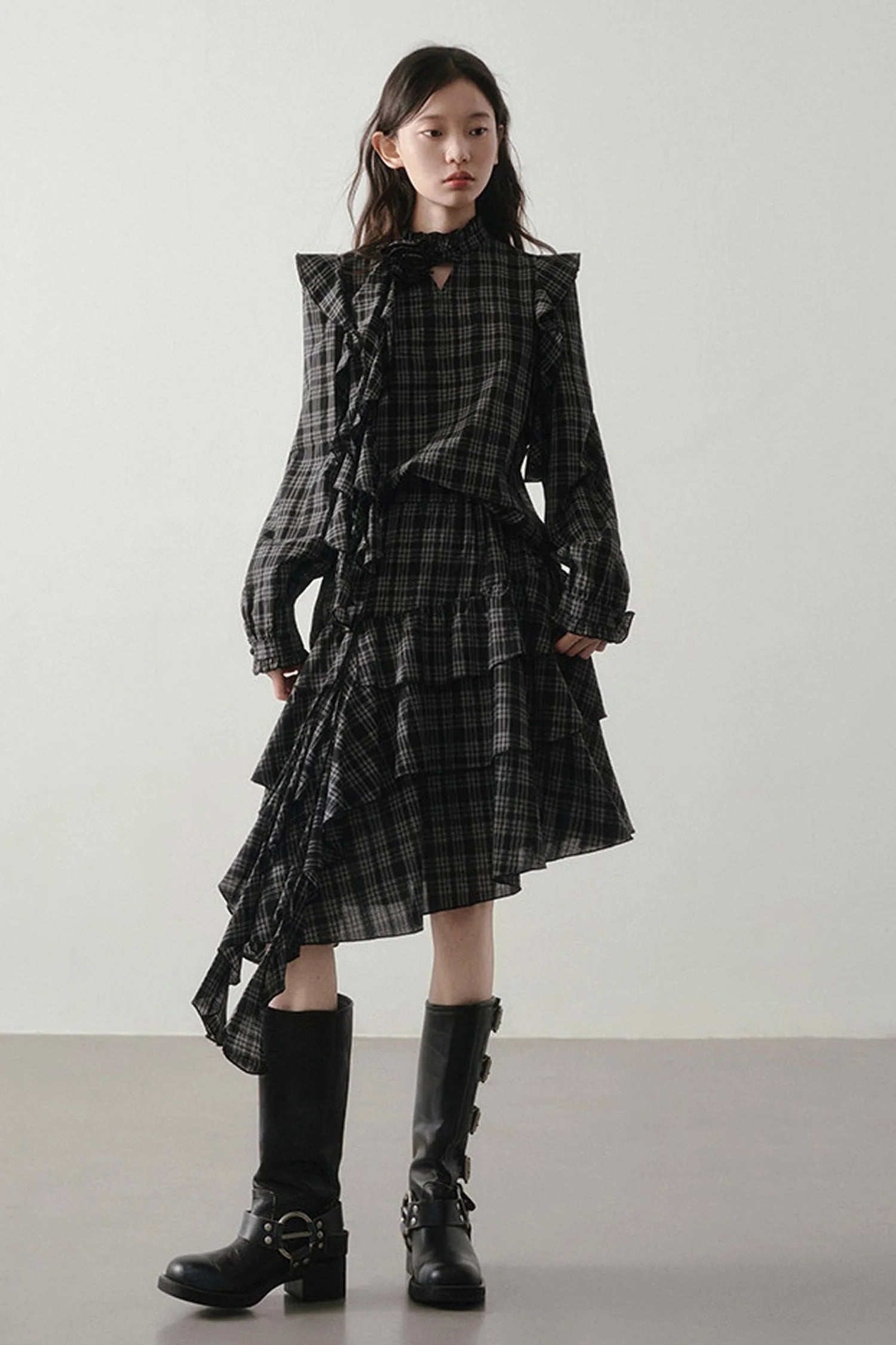 Retro Plaid Shirt and Half Skirt Set