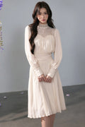 Pleated Lace Mid-Length Dress