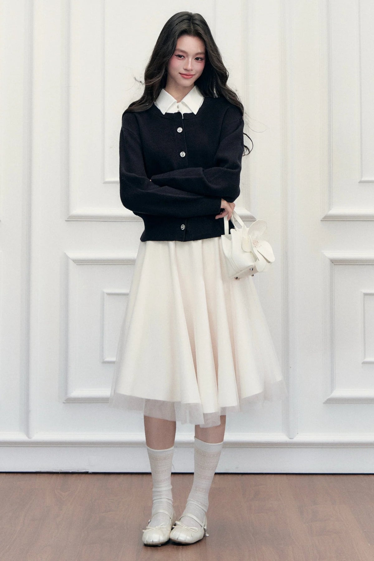 Retro Lapel Patchwork Knit Sweater Set-Up