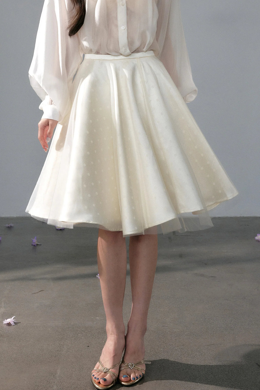 Polka Dot Satin Sun Swing Skirt