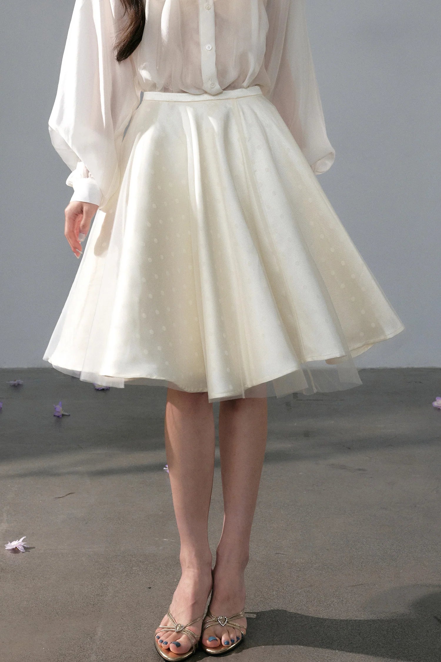 Polka Dot Satin Sun Swing Skirt