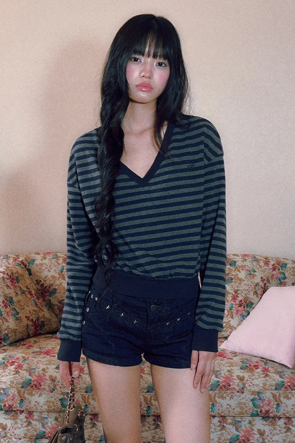 Studded Low-Waist Denim Shorts
