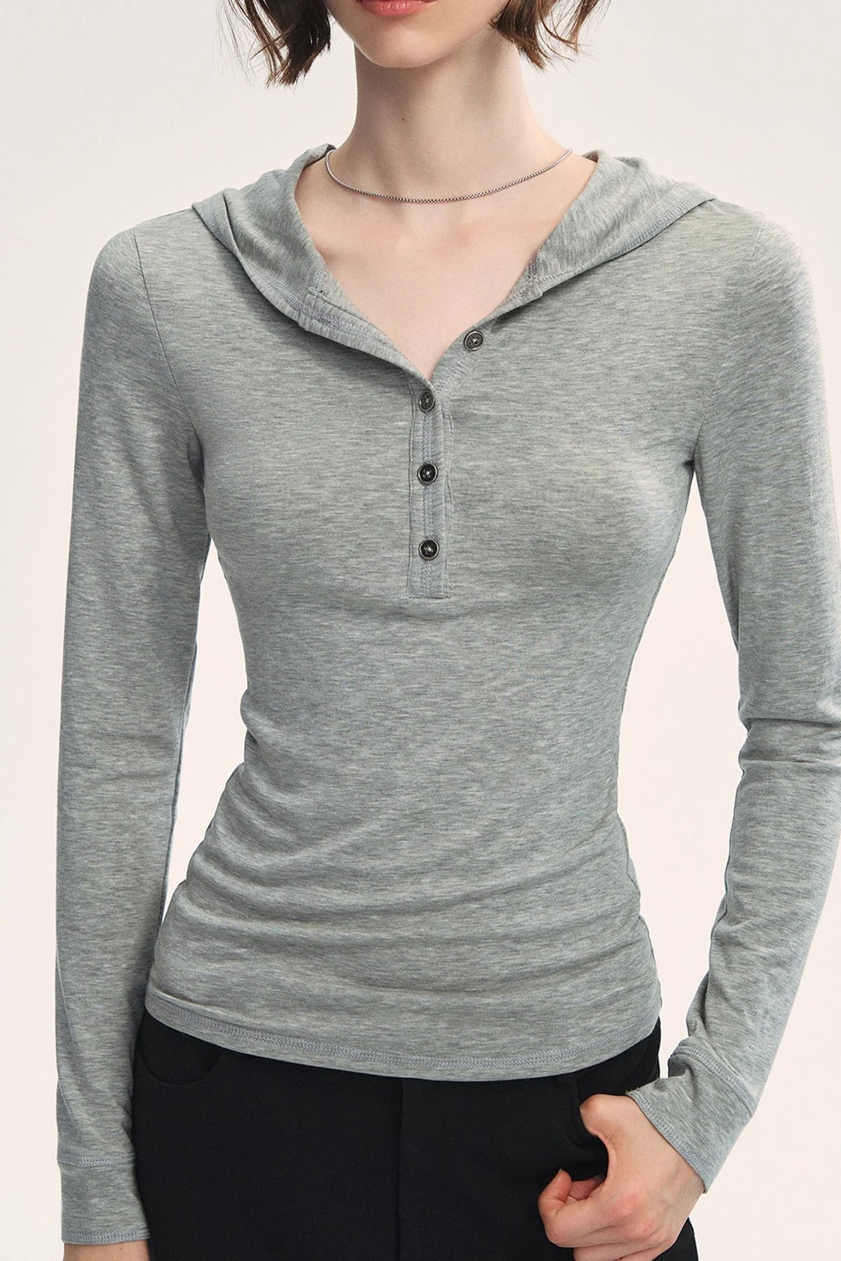 Stretchy Wool Blend Hooded T-Shirt