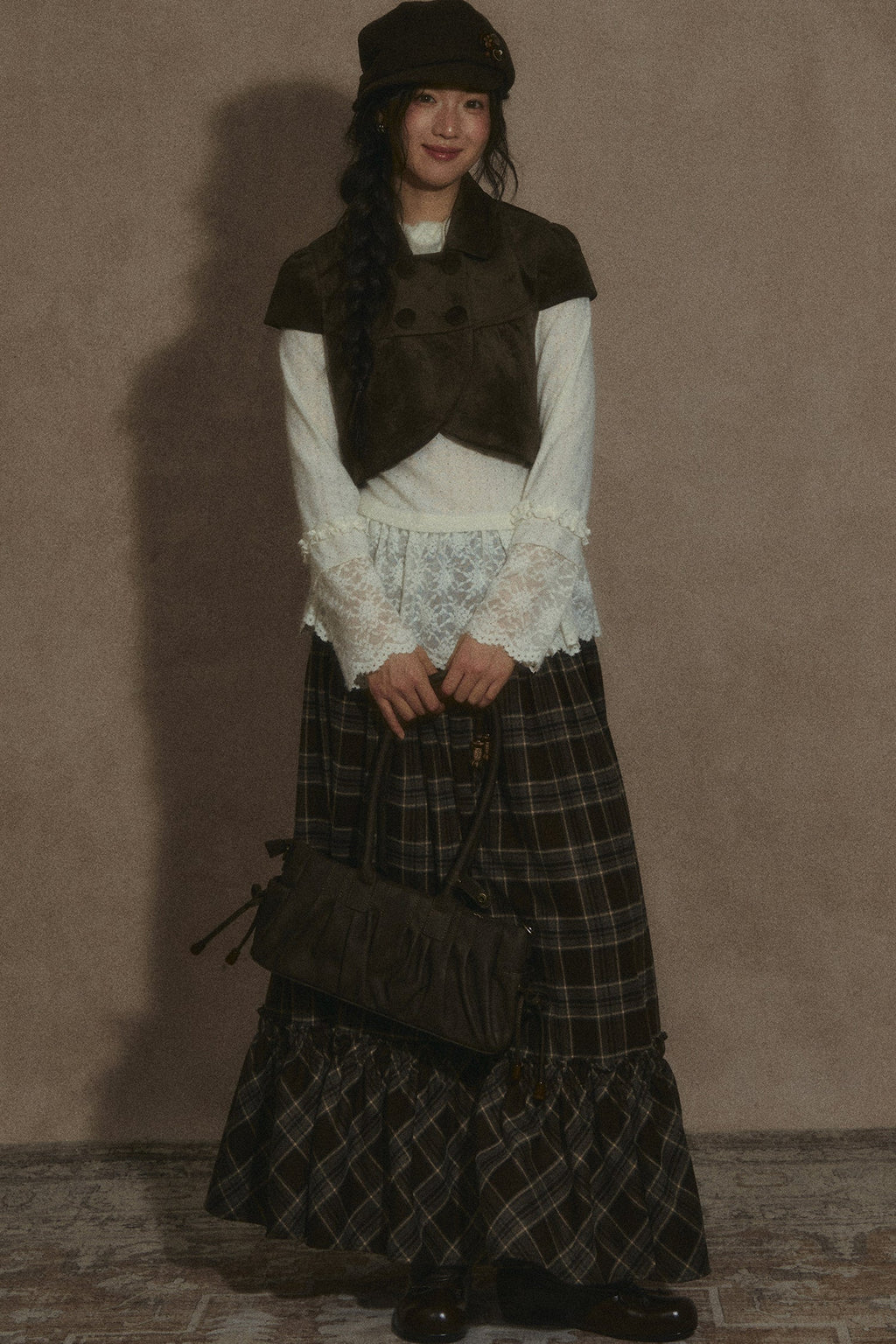 Elastic Waist Plaid Ruffle Skirt