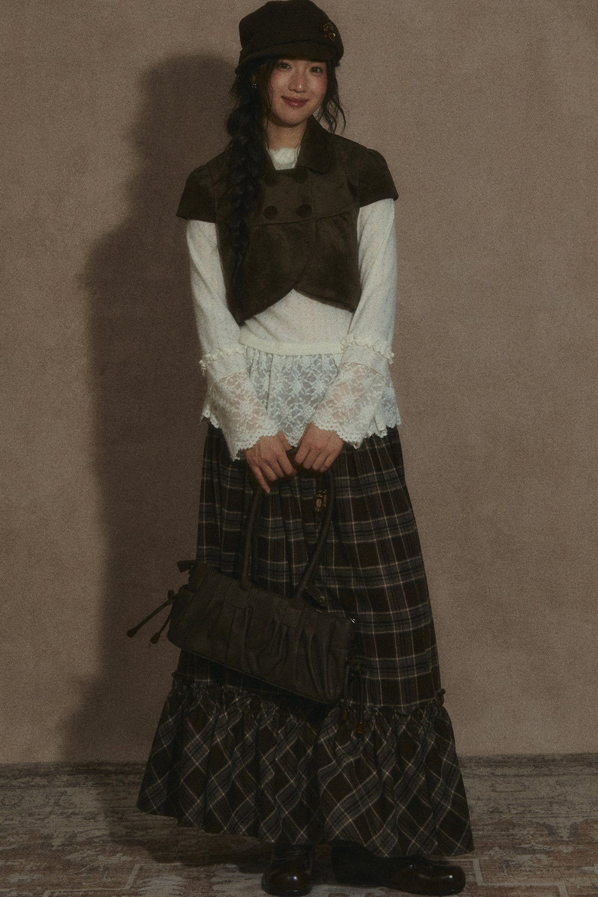 Elastic Waist Plaid Ruffle Skirt
