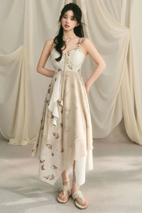 Beaded Butterfly Spaghetti Strap Dress