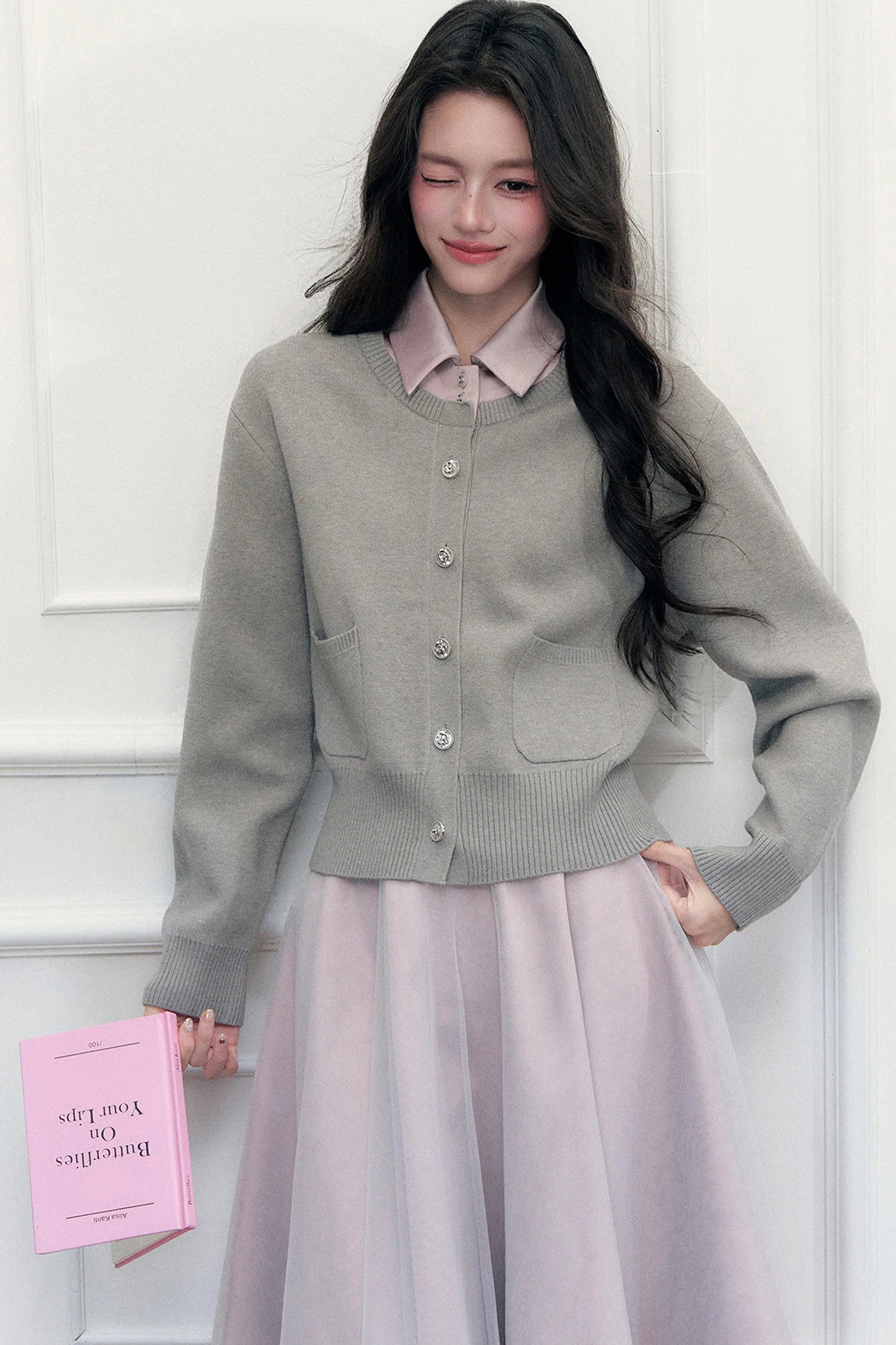 Retro Lapel Patchwork Knit Sweater Set-Up