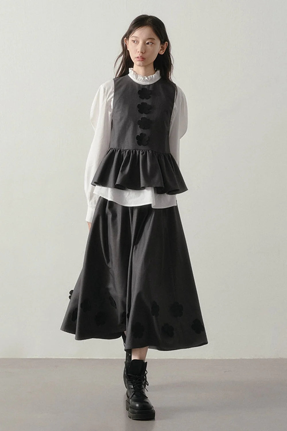 Petal Design Two-Piece Top Skirt Set