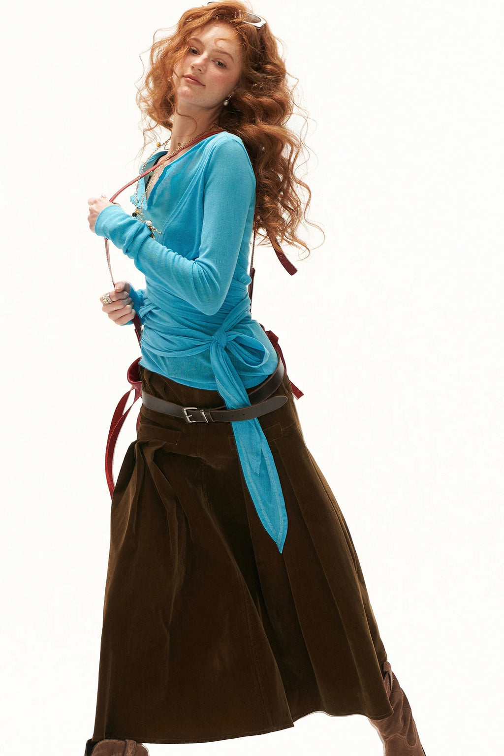 Thin See-Through Cross-Tie Long-Sleeve T-Shirt