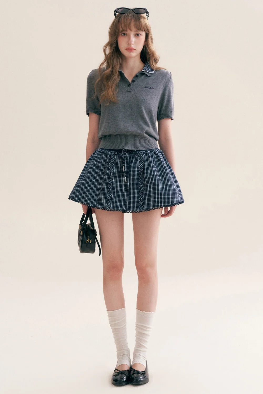 Wool Blend Plaid Polo Skirt Set-Up