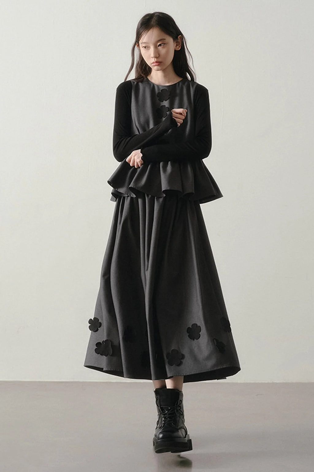 Petal Design Two-Piece Top Skirt Set