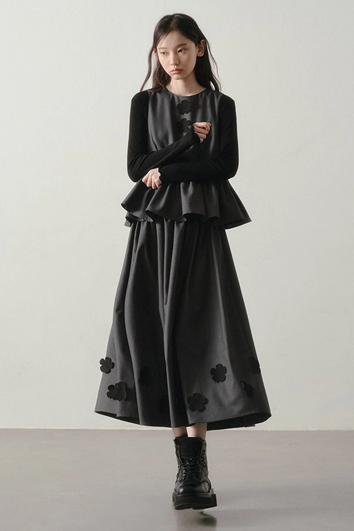 Petal Design Two-Piece Top Skirt Set