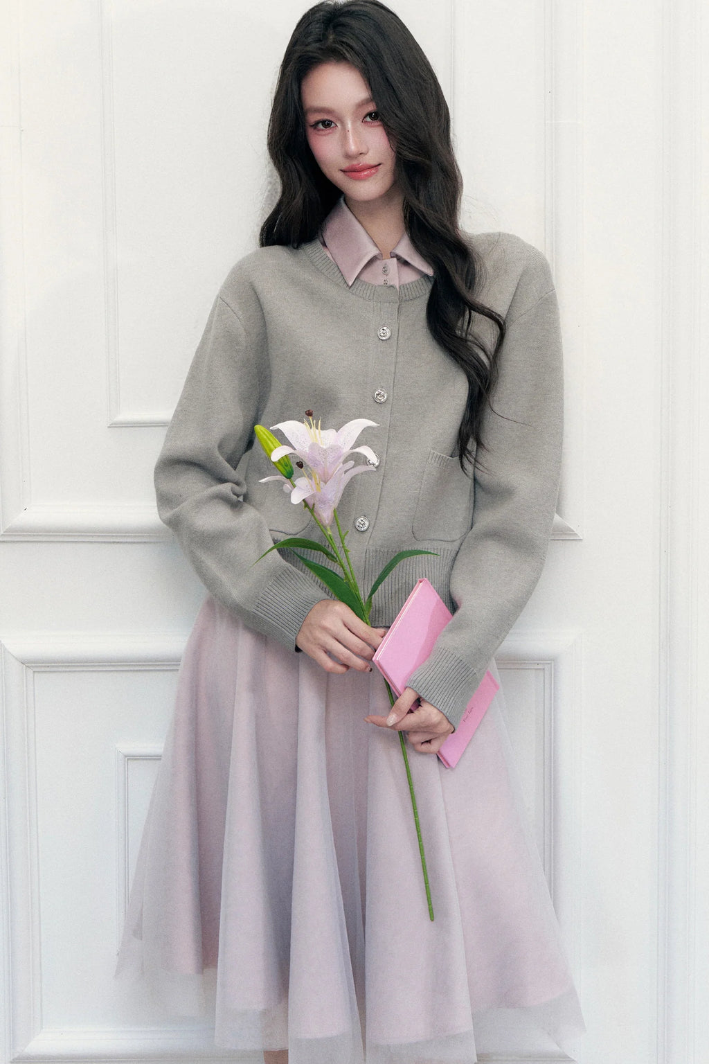Retro Lapel Patchwork Knit Sweater Set-Up