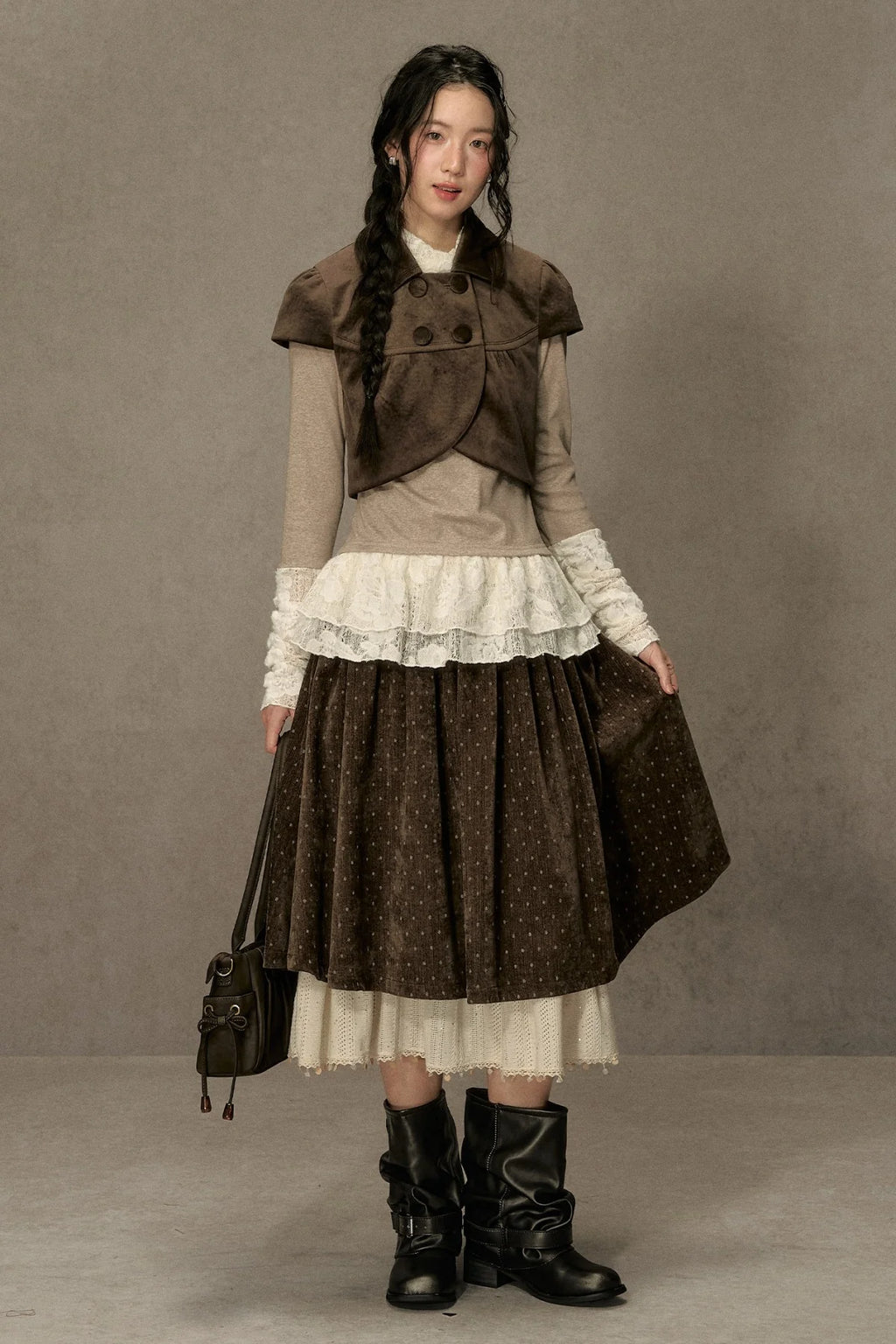 High-Neck Lace Edging Base Layer Top